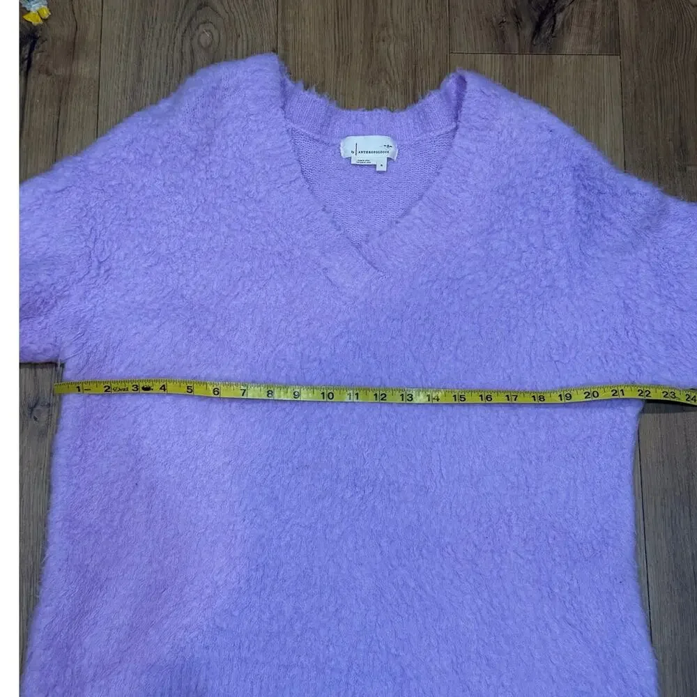 By Anthropologie Sweater Purple Boucle Fuzzy V Neck Women’s Size M - Picture 7 of 9